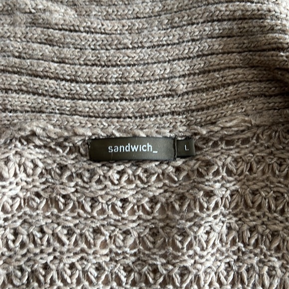 Sandwich_ cardigan / jacket. Knitted alpaca blend. Taupe. Size L - Picture 7 of 9